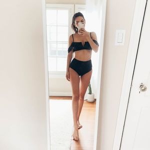 High rise bikini with off the shoulder ruffles